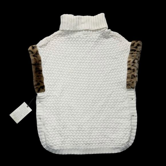 Aspen Kids Cream Knit Poncho Sweater Sz 7–8 Faux Fur Trim Button Side Turtleneck - Picture 8 of 8